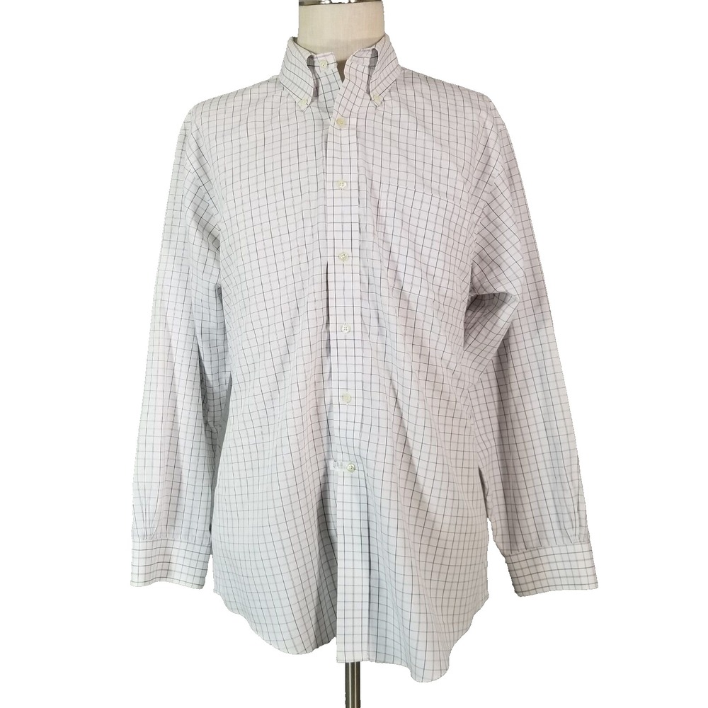 Brooks Brothers shirt original polo men's XL Slim 17/34 white plaid long sleeve
